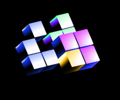 Illustration showing tetris blocks in different colors merging and changing.