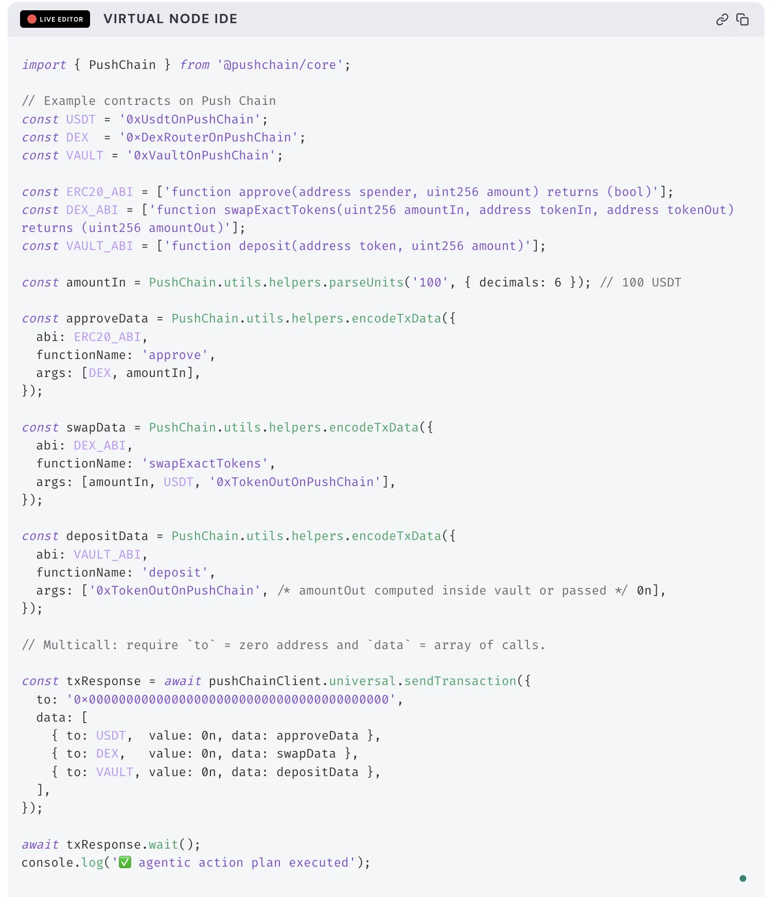 Universal Transaction multicall code example